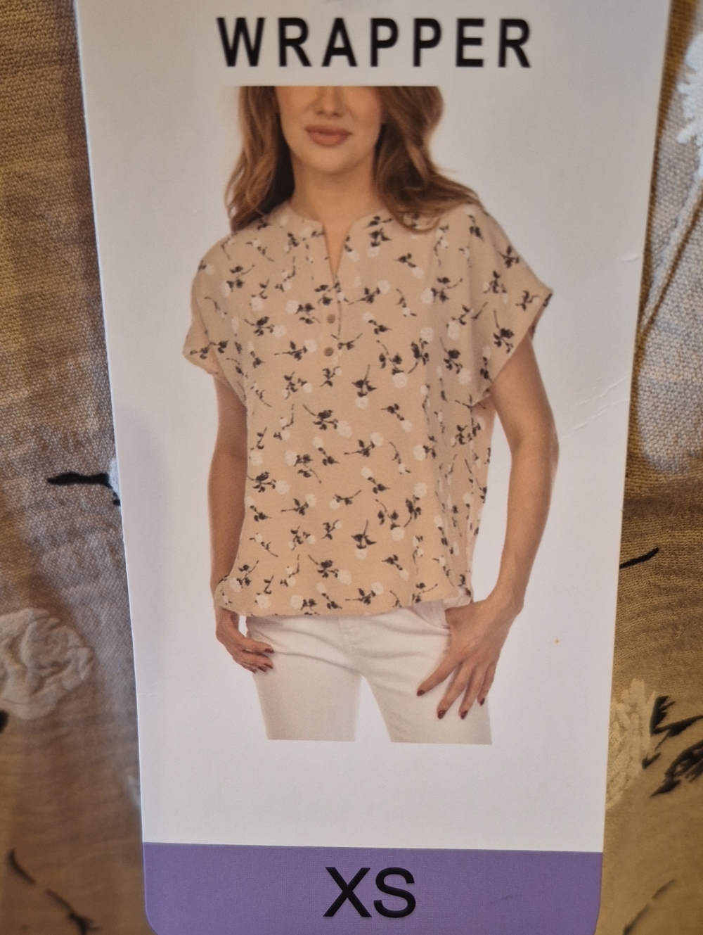 Wrapper Beige Floral Short Sleeve Blouse Size XS